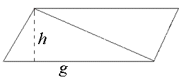 Parallellogrammet delt opp i to like store trekanter med høyden h og grunnlinjen g.